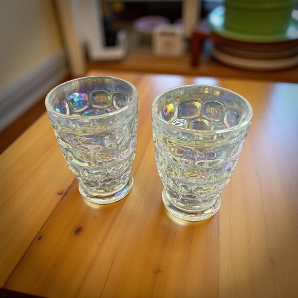 Set Of 2 Colonial Yorktown Iridescent Federal Glass Tumblers  6 oz  Thumbprint - Picture 1 of 7